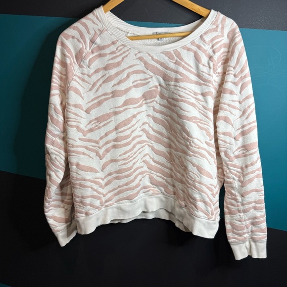 Rails Pink and White Crew Neck Sweater with Zebra Print - Picture 3 of 12